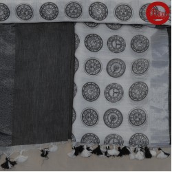 Linen White and charcoal Grey saree with watch motif 
