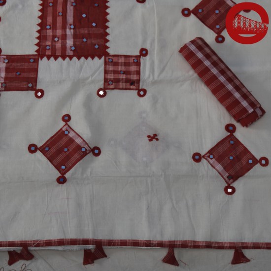White Cotton saree with Red applique work