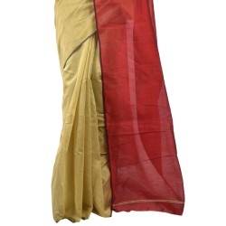 Blended Cotton Silk Saree in Gold And Red