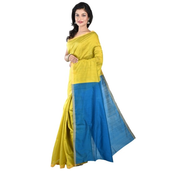 Blended Cotton Silk Saree in Yellow And Blue