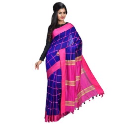Cotton Silk Handloom - Blue and Pink Checkered Body