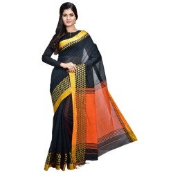Cotton Silk Handloom Saree -  Black and Orange
