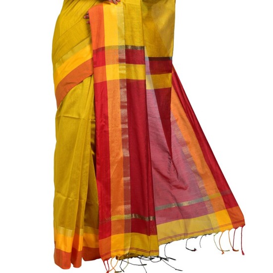 Handloom Maheshwari - Yellow and Red