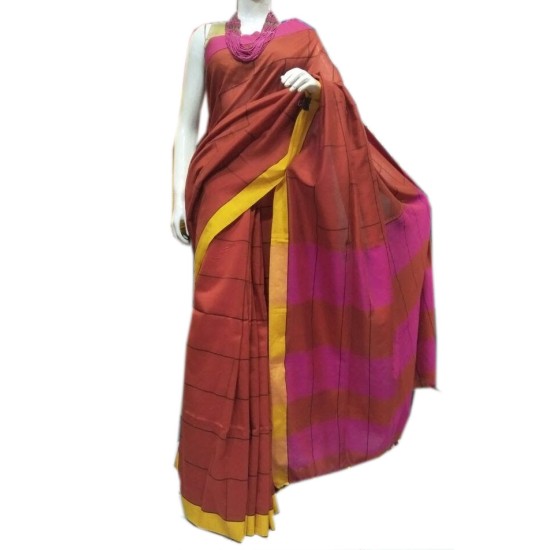 Handloom Saree - Red with Gold Border