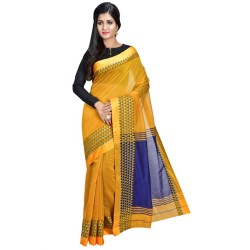 Cotton Silk Handloom Saree - Yellow and Blue