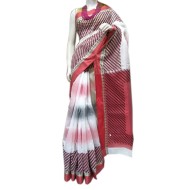 Hand Loom Saree Printed with Red Checkered Border