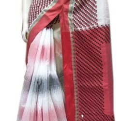 Hand Loom Saree Printed with Red Checkered Border