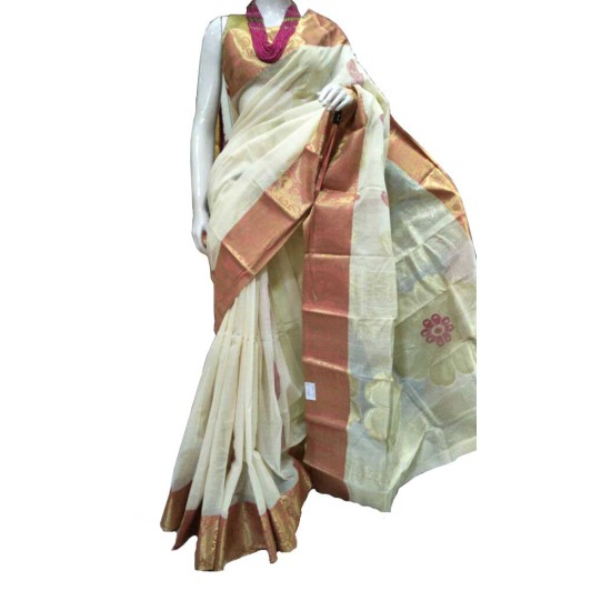 Tant Saree- White and Red